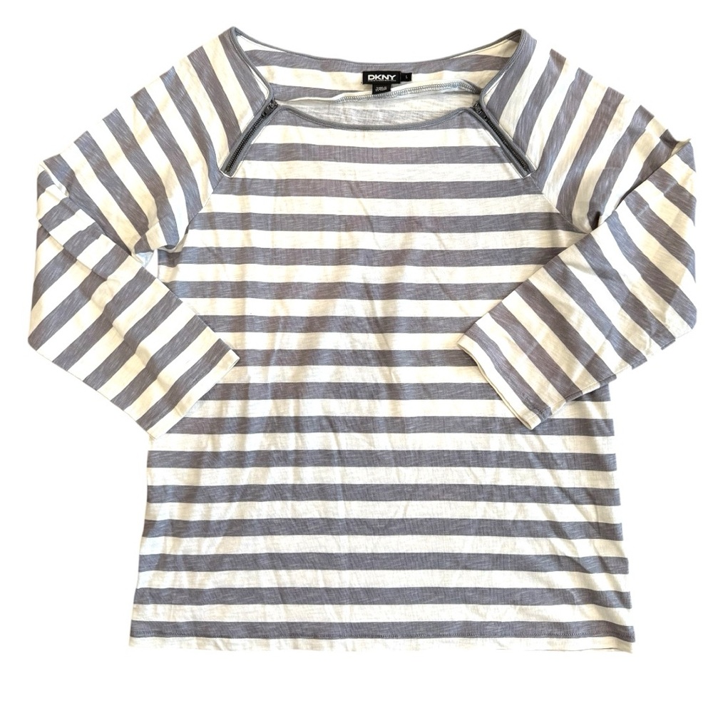 DKNY striped cotton top with zipper detail L